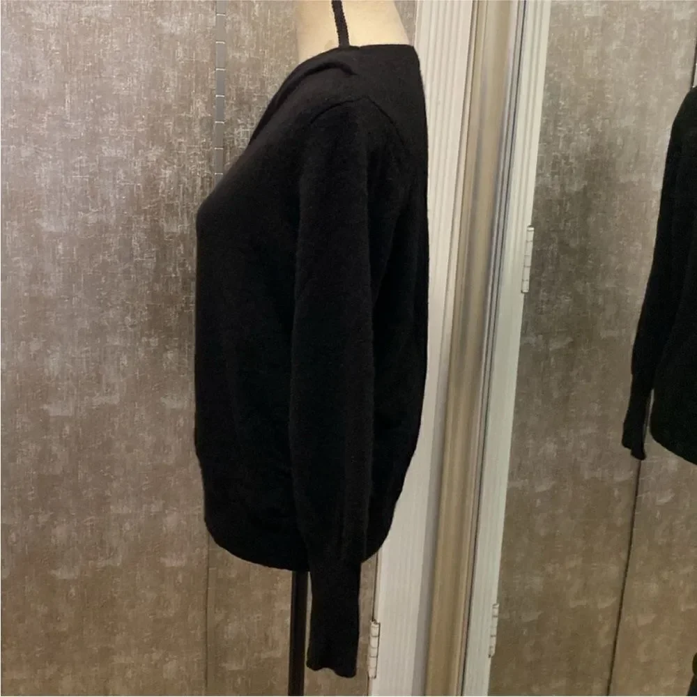 Magaschoni Elegant Black Sweater with Embellished Neckline, M